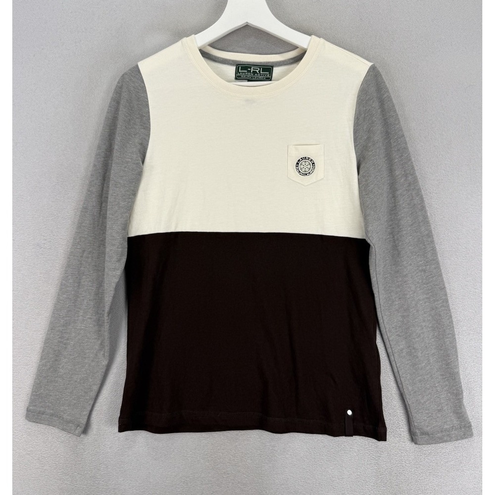Lauren Ralph Lauren Women's Sm Active Long Sleeve Color Block T- Shirt Snowflake